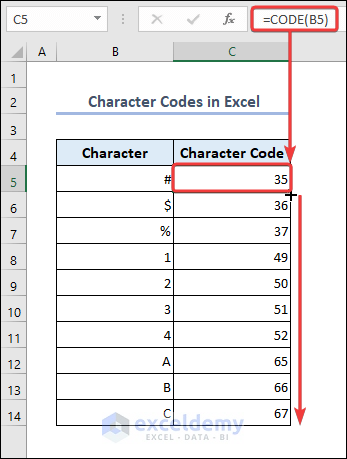 Character Codes in Excel