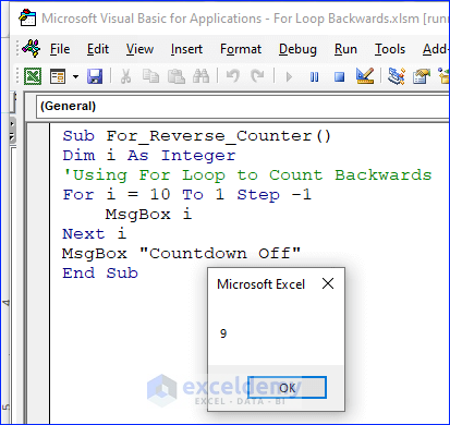 Excel VBA For loop Backward Counter Result_02