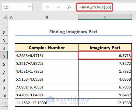 Finding imaginary part using the IMAGINARY function