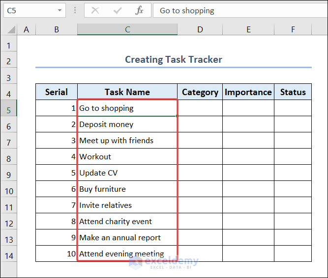 Put the Task Names in the Task Tracker