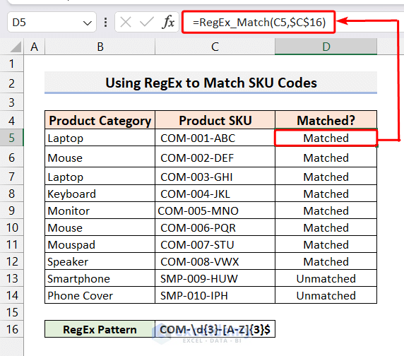 Using RegEx_Match function to Match SKU Codes