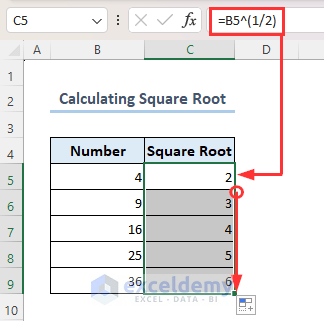 Using circumflex sign to calculate square root
