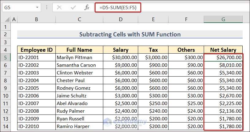 Combining SUM Function with Subtraction