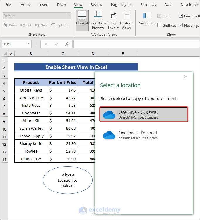 Upload Workbook to One Drive