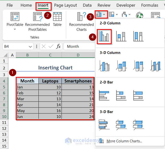 Inserting Excel chart