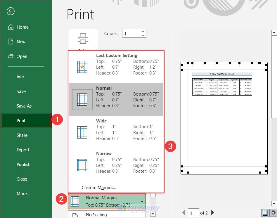 Adjust Margin from Print Preview Window in Excel