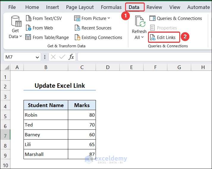 Opening Edit Links Tool to Update Links in Excel Without Opening Workbook