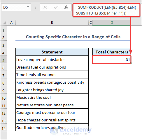 Count Specific Character in a Range of Cells