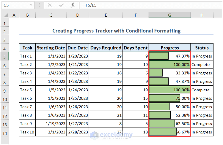 Create Progress Tracker with Conditional Formatting