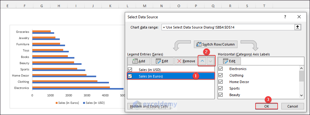 Change Order of Data Series in Chart from Select Data window