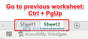 Keyboard Shortcut to Go to the Previous Worksheet