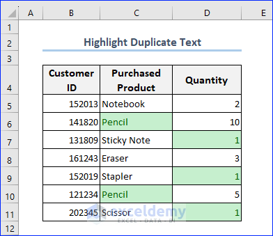 Highlight Duplicate Text in Excel