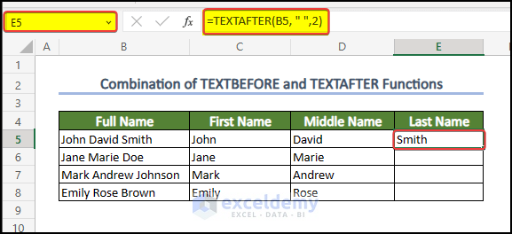 TEXTAFTER function to show the last part of the name