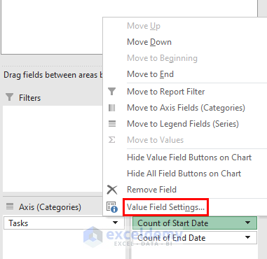 Going to Value Field Settings option