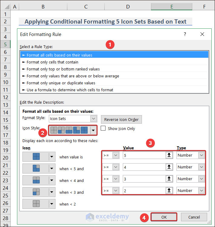Applying Conditional Formatting 5 Icon Sets