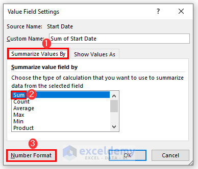 Selecting Sum then go to Number Format