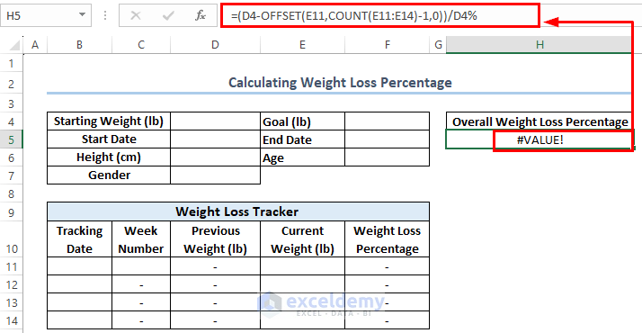 Calculating Overall Weight loss percentage