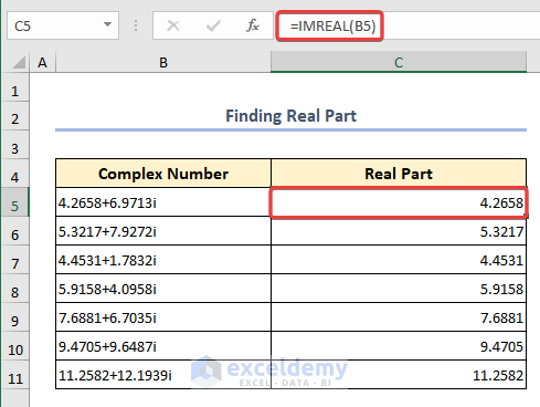 Finding the real part using the IMREAL function