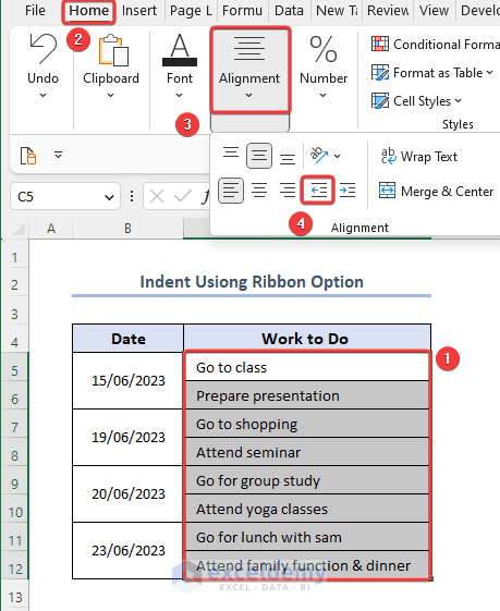 Indent Ribbon Indentation in Excel (5 Effective Ways) - ExcelDemy