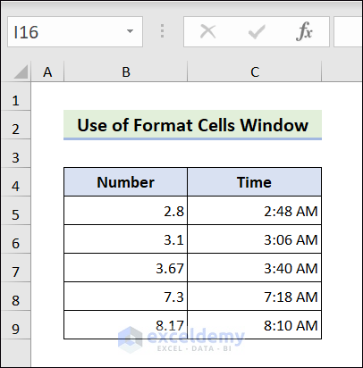 Output of using Format Cells Window