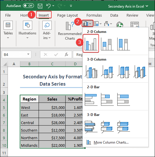 Selecting Options for Adding Secondary Axis by Format Data Series