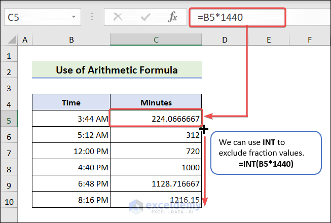 Time Conversion into Minutes using Arithmetic Formula