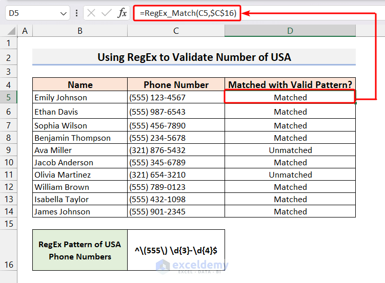 Using RegEx_Match function to Validate the Number of USA