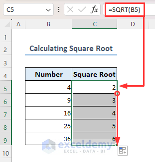 Using SQRT function to calculate square root