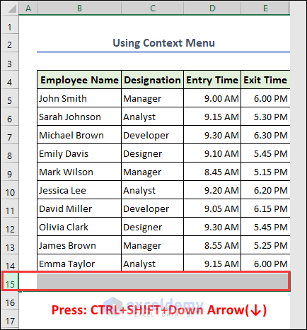 Using keyboard shortcut to select all rows