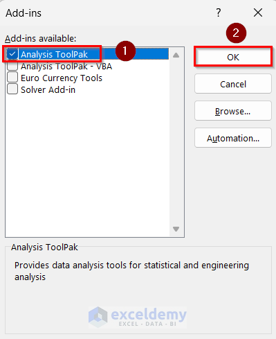 Adding Analysis ToolPak in Excel