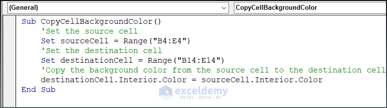 Code for Copying Cell Background Color Using the Interior.Color Property