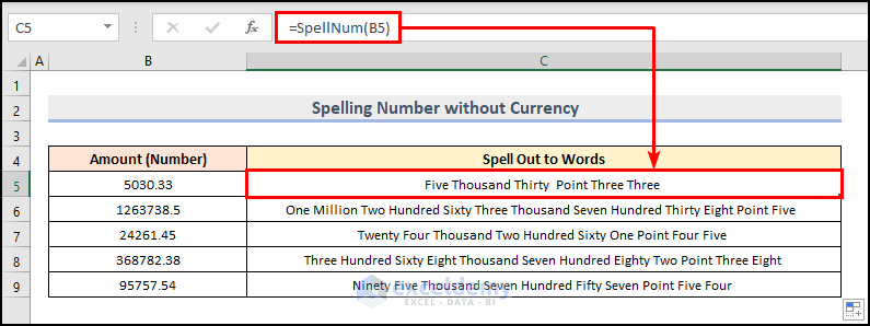 Spell Number without Currency