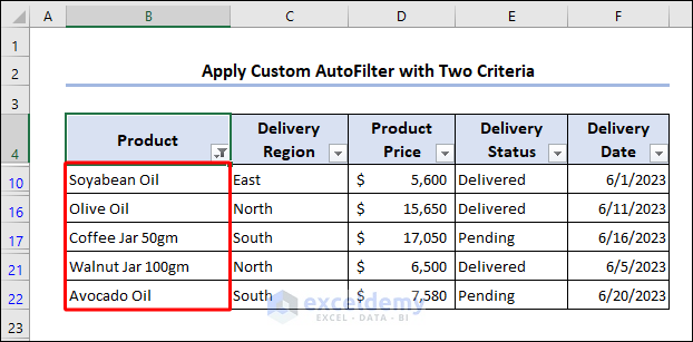 Custom AutoFilter with two criteria output