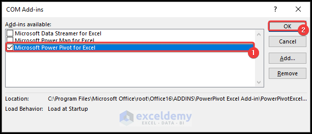 Adding Microsoft Power Pivot for Excel