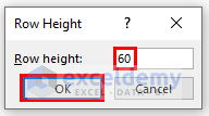 Setting row height and clicking on OK