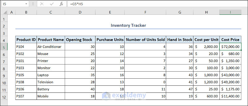 Inventory Tracker in Excel