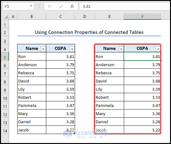 Creating a Connected Table