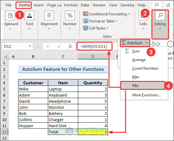 Autosum feature for other Excel functions