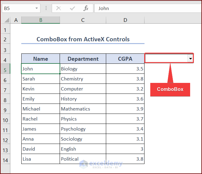 Creating a ComboBox to Filter data in Excel