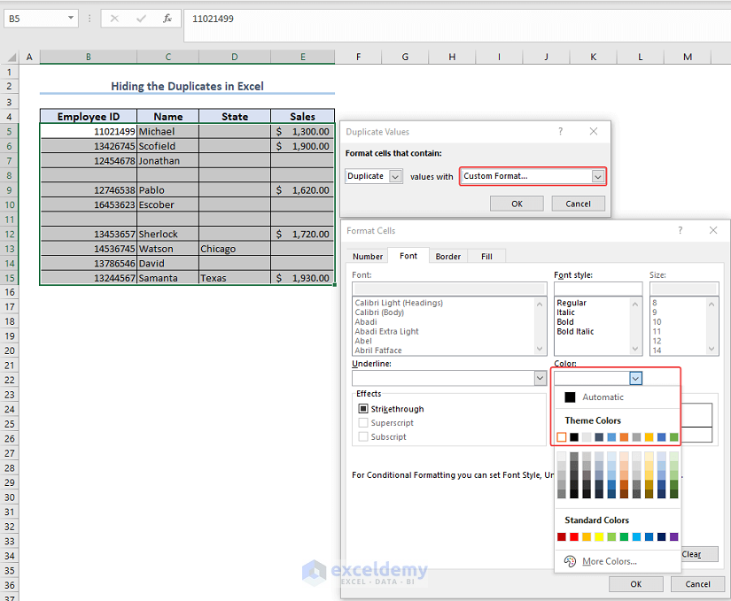 Hiding the Duplicates Using Conditional Formatting.png