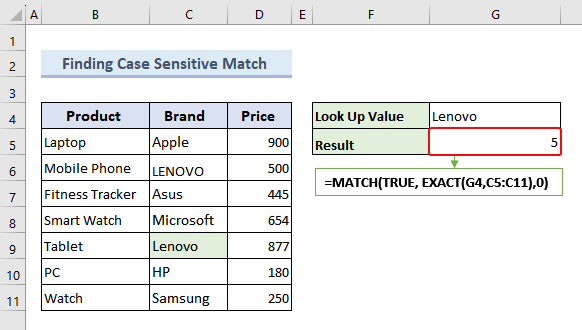  Searching Case-sensitive Match in Excel