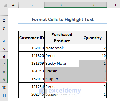Select Cells to Apply Format Cells Highlighting