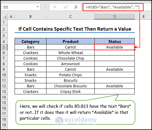 5- checking if cell contains specific text then return a value