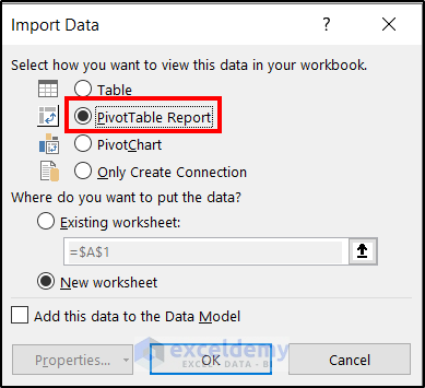 importing data as pivot table report
