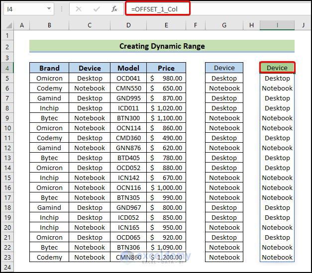 type formula to make dynamic range