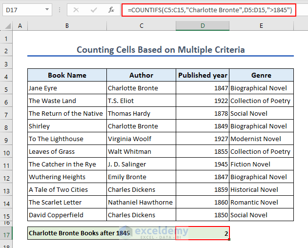Counting based on multiple criteria using COUNTIFS function