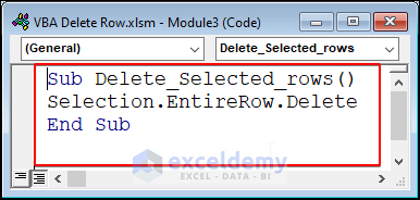 VBA Code to delete selected Rows