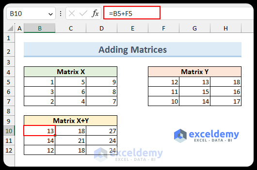 Addition of Matrix in Excel