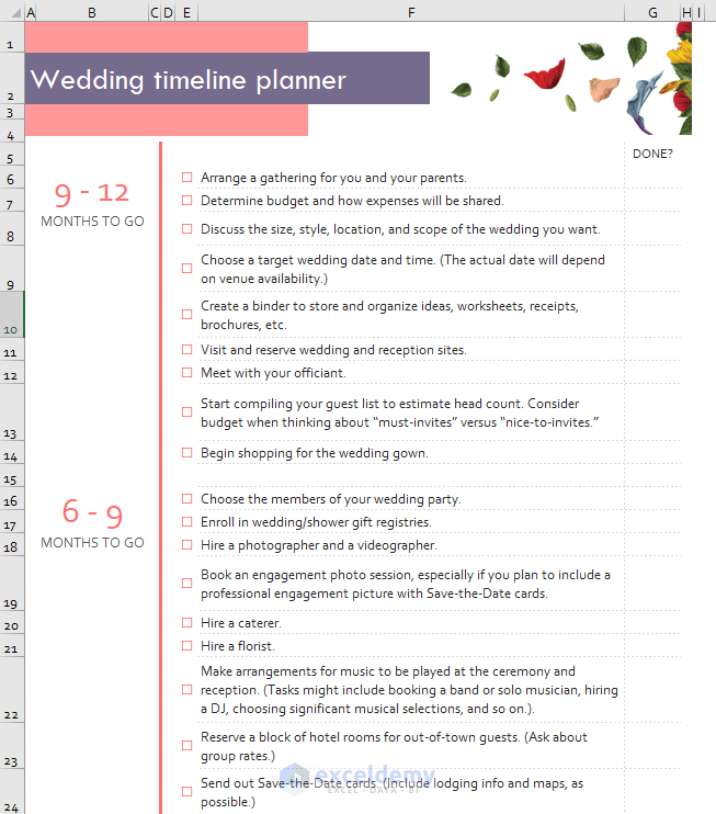 Wedding planning timeline template