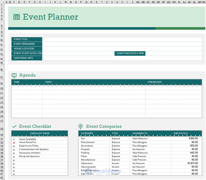 Event planner and timeline template